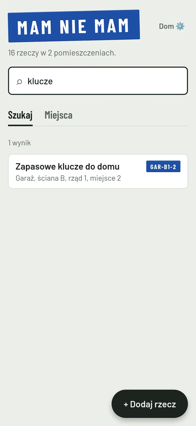 Wynik wyszukiwania słowa klucze: zapasowe klucze do domu, adres GAR-B1-2.